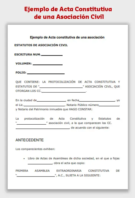 Ejemplo de Acta Constitutiva de una Asociación Civil