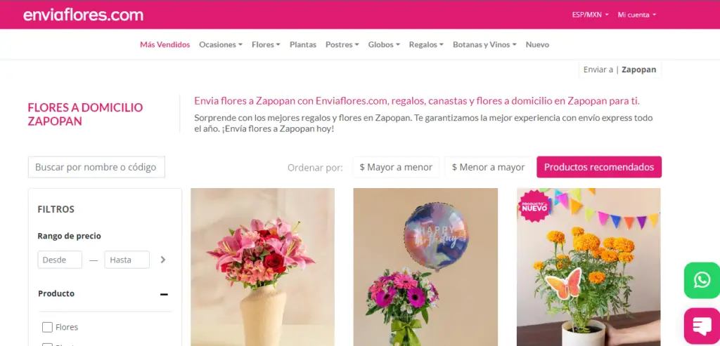 Ejemplo de negocio de plantas y flores. EnviaFlores.com